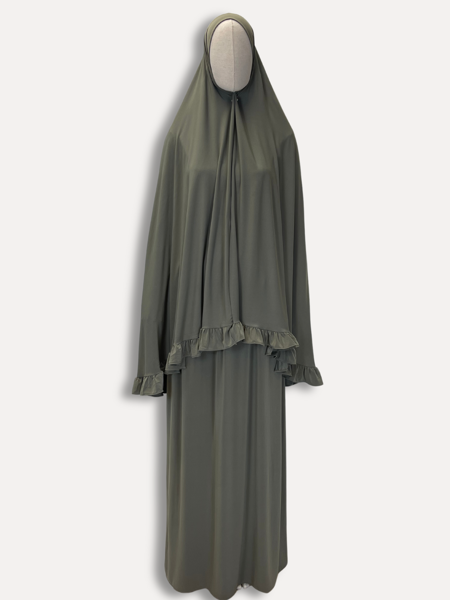 Ruffle Khimar set Premium jersey - Army green