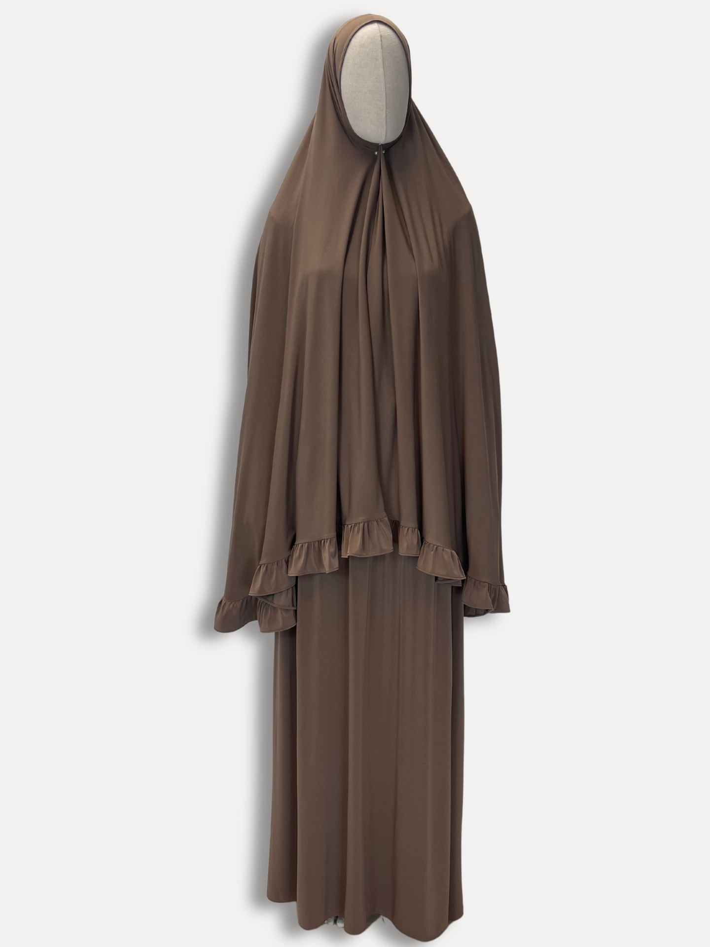 Ruffle Khimar set Premium jersey - Brown