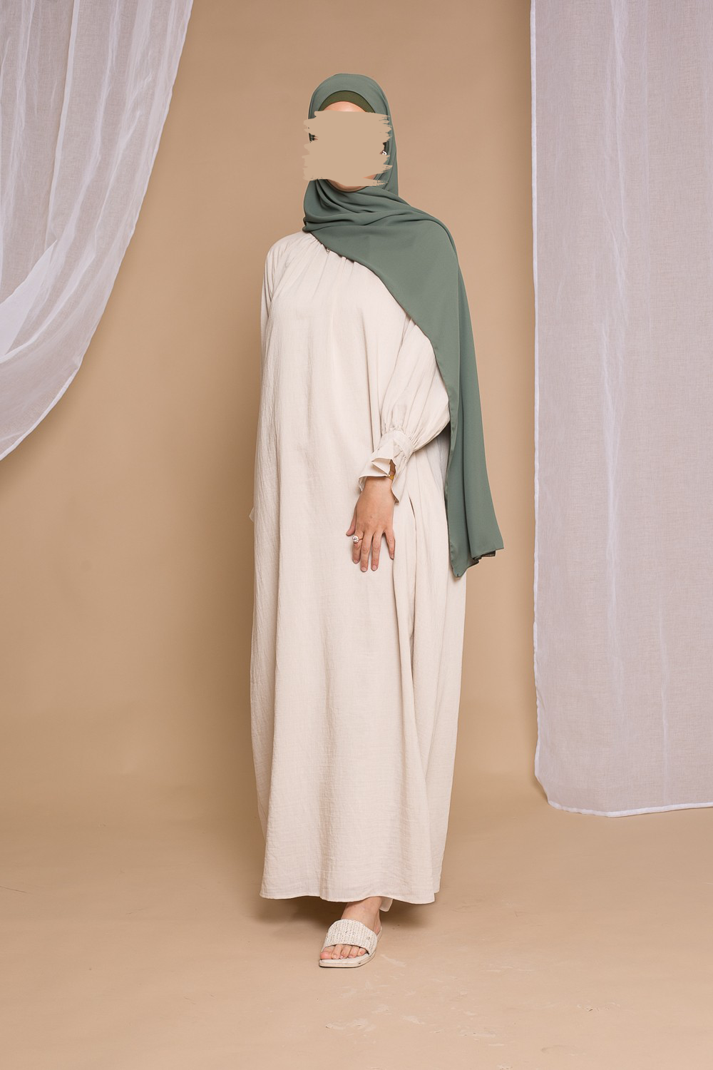 Cute Sleeve dress - Beige - Hijab Boutique