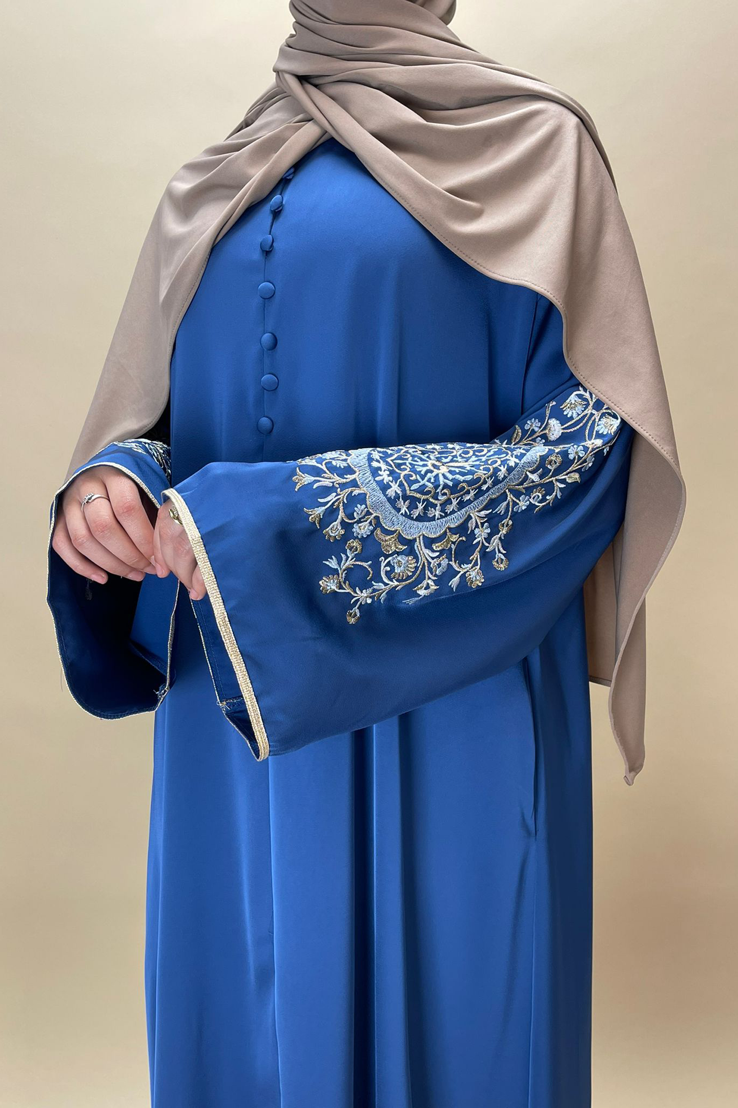 Embroidered satin dress - Blue - Hijab Boutique