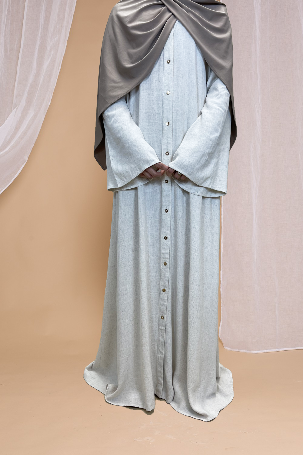 Linnen maxi dress - off white - Hijab Boutique