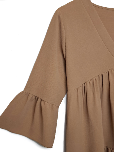 Dress with trumpet sleeves - Camel